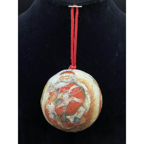 Vintage Decoupage Paper Mache Santa Christmas Ornament - Picture 1 of 6